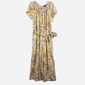 Lane Bryant Flutter-Sleeve Smocked-Neck Wide Leg Jumpsuit In Pastel Floral